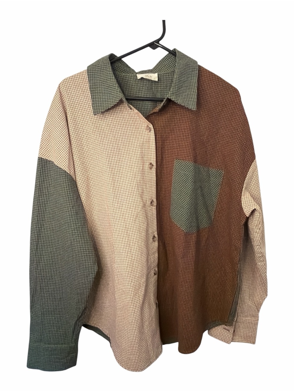Blu Pepper Plaid Colorblock Gingham Patchwork Button Down Shirt